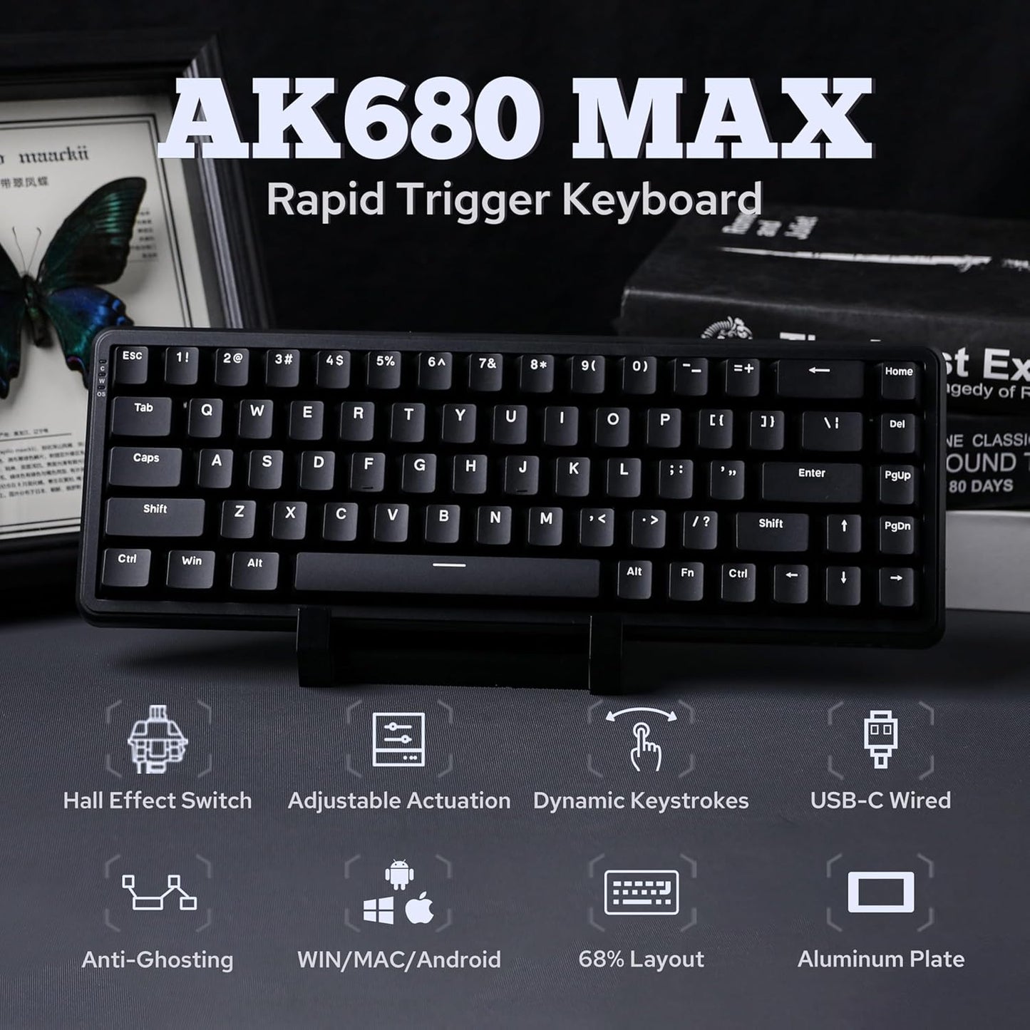 AK680 MAX Wired Gaming Keyboard with Hall Effect Switch, Rapid Trigger Magnetic Keyboard with 8K Polling Rate, Top Structure, RGB Backlight (White)
