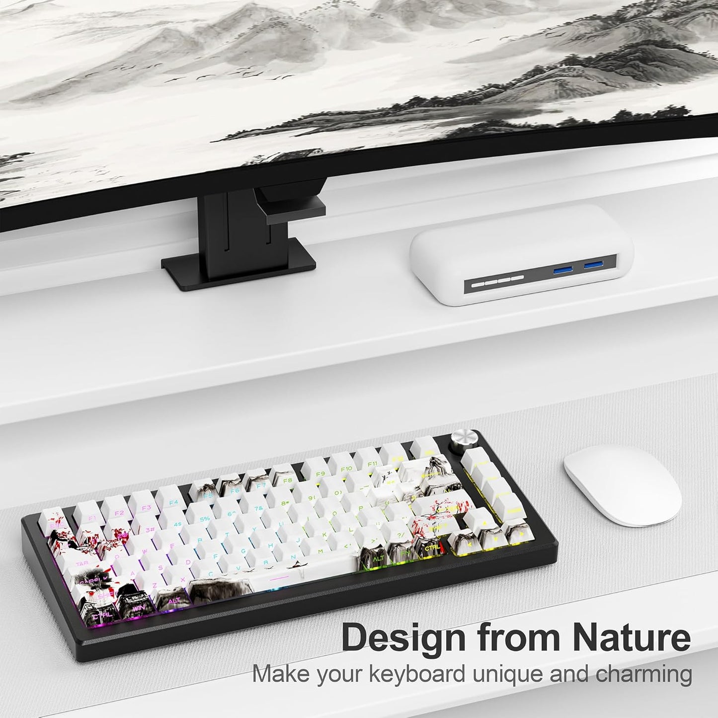 XVX PBT Keycaps - Shine Through Keycaps, Side Printed Custom Keycaps 75 Percent, Rose Garden Key Cap Set Dye Sub & Double Shot, 130 Keys Cherry Profile Keyboard Keycap for Mechanical Keyboard