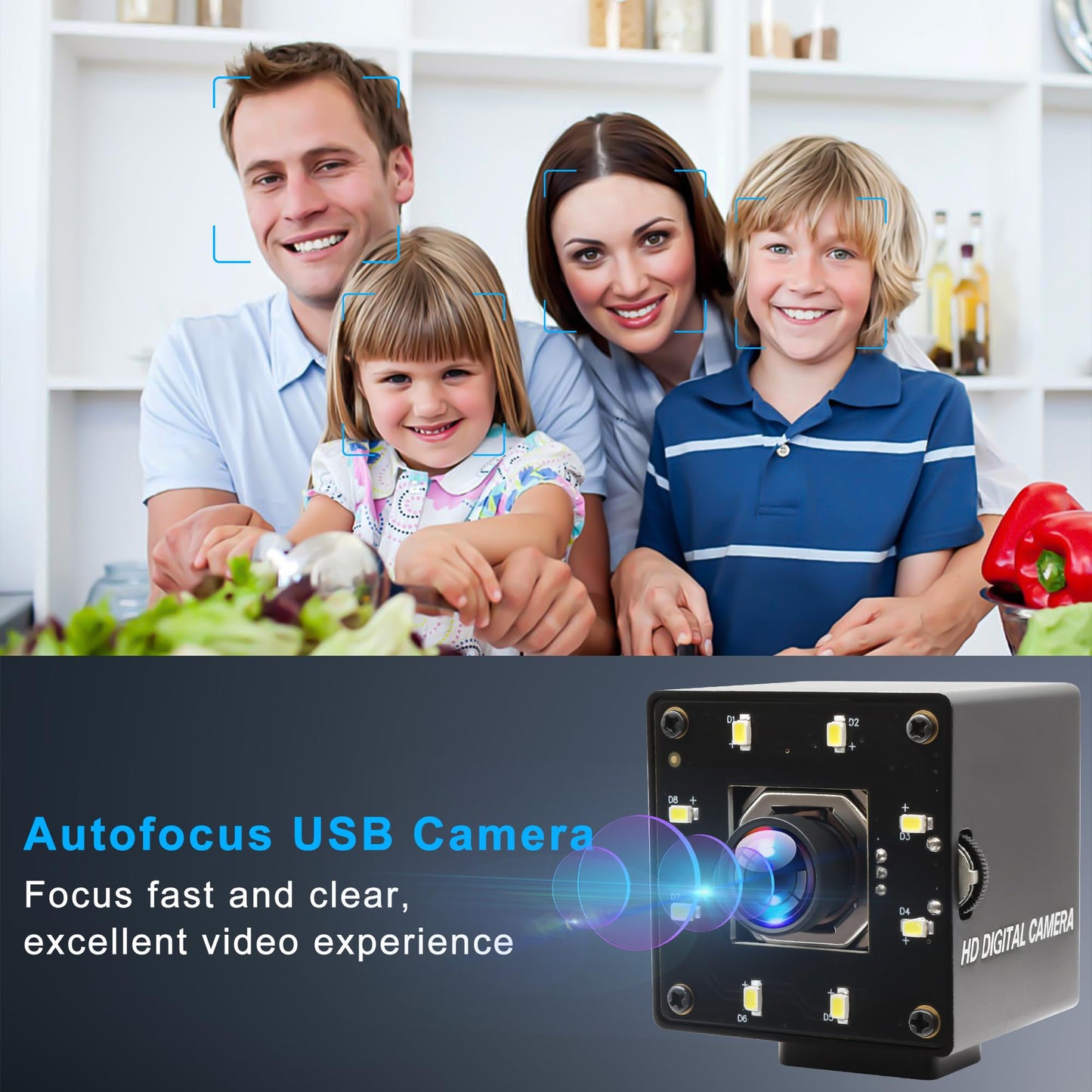 ALPCAM USB Camera 4K Autofocus Webcam High Resolution UHD 2160P Camera with 8pcs White LEDs,100°No Distortion Lens Webcamera with IMX415 Sensor,30fps Plug and Play Web Cam for Video Conference