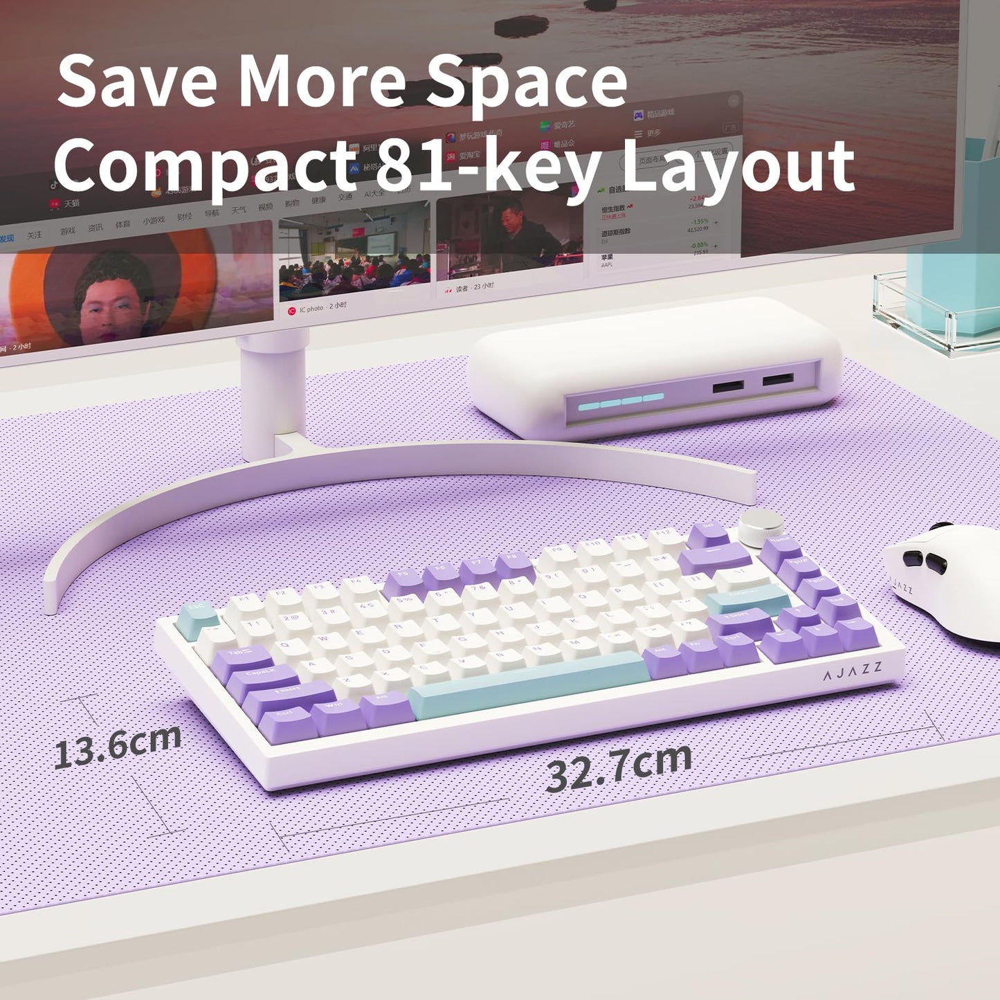 AJAZZ AK820 75% Wired RGB Gasket Mechanical Keyboard with Volume Knob, South Facing LED, Poron Foam, PBT Keycaps, Custom Programmable Hot-Swap Keyboard