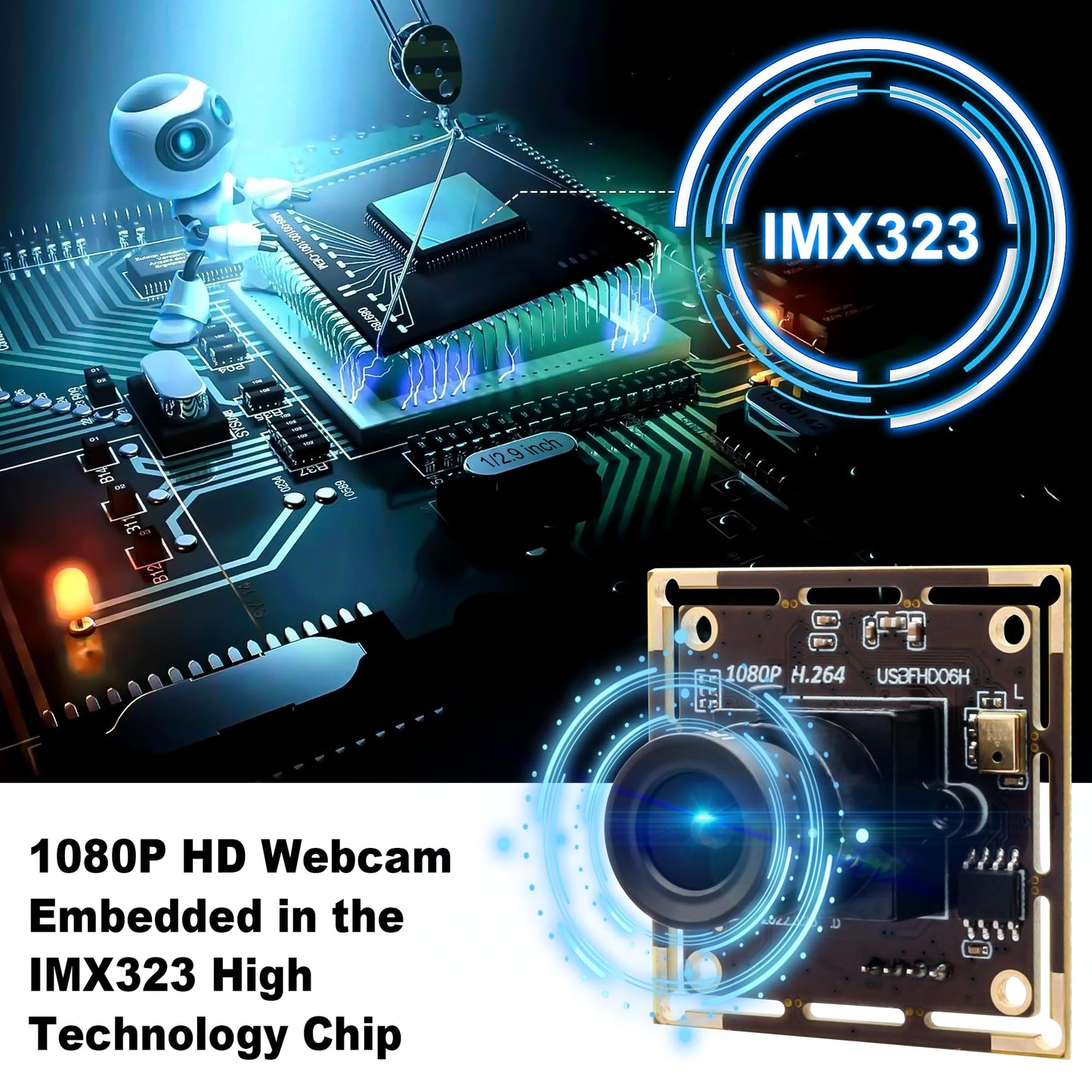 ALPCAM 1080P USB Camera Module for Raspberry Pi, 2MP 30FPS CMOS IMX323 Low Light Webcam with 3.6mm Lens, Industrial Lightburn Camera Board for Windows Linux Mac OS