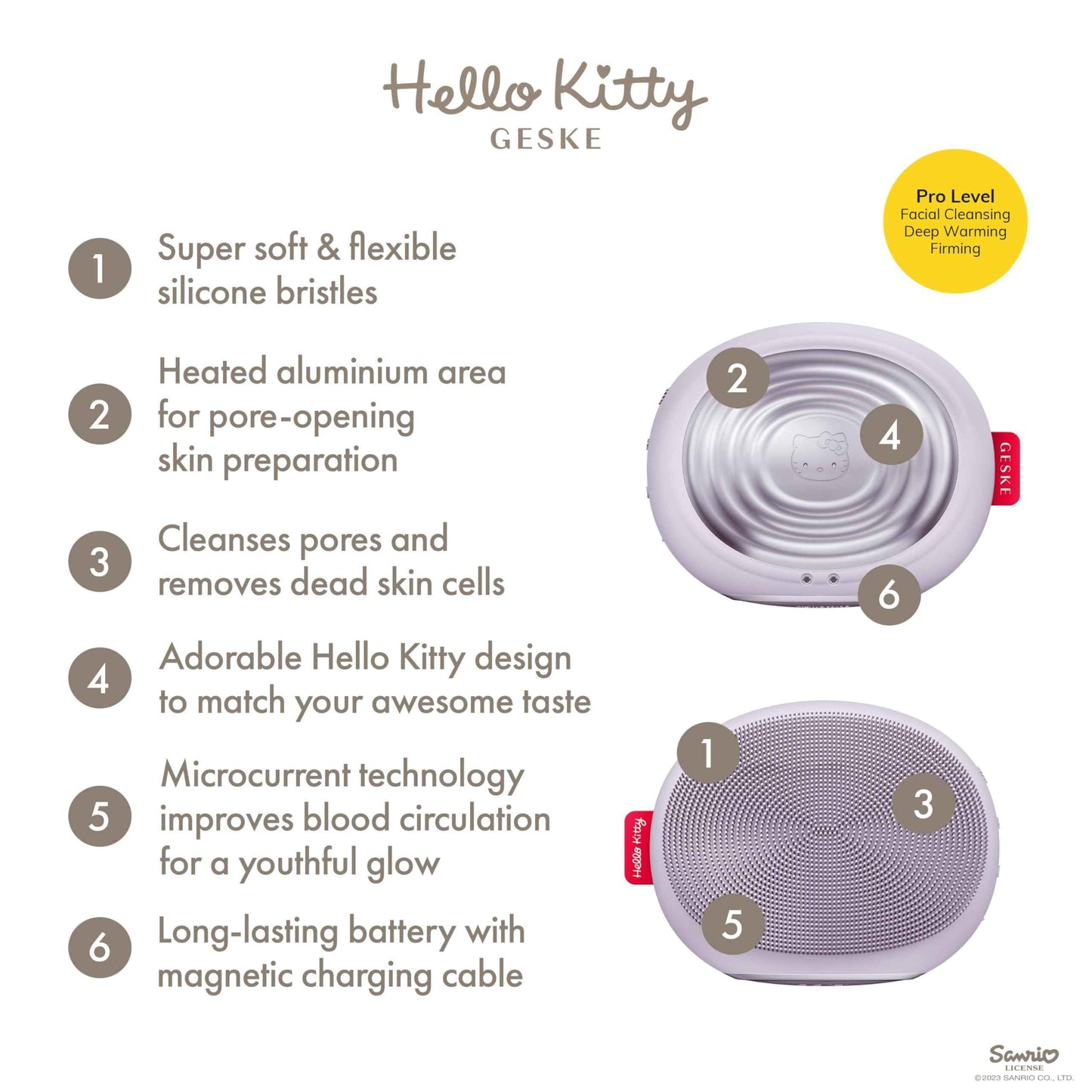GESKE x Hello Kitty SmartAppGuided Sonic Thermo Facial Brush | 5 in 1 | Skin Cleansing | Cleansing Brush with Thermal Function | Electric Facial Massager