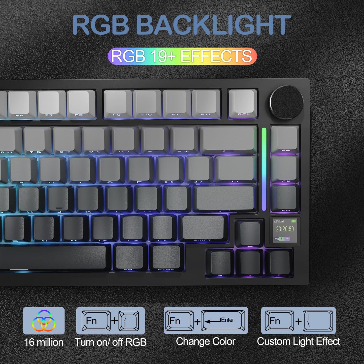 ATTACK SHARK X820 Ultra 75% Wireless Gaming Mechanical Keyboard Hot-Swappable Gasket Mount RGB Backlit BT/2.4G/Wired Custom Keyboard with Smart TFT Display&Knob QMK Driver-Moonlit Night&Gift Switch