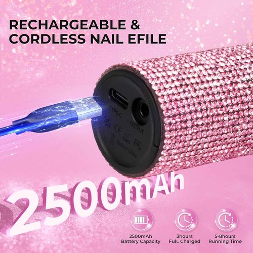 Lavinda Portable Nail Drill Electric File, 35000RPM Professional Rechargeable E-File Machine with Bits, Cordless Nail Drill Machine with Coreless Motor for Acrylic Nails, for Manicure Salon Home,Pink