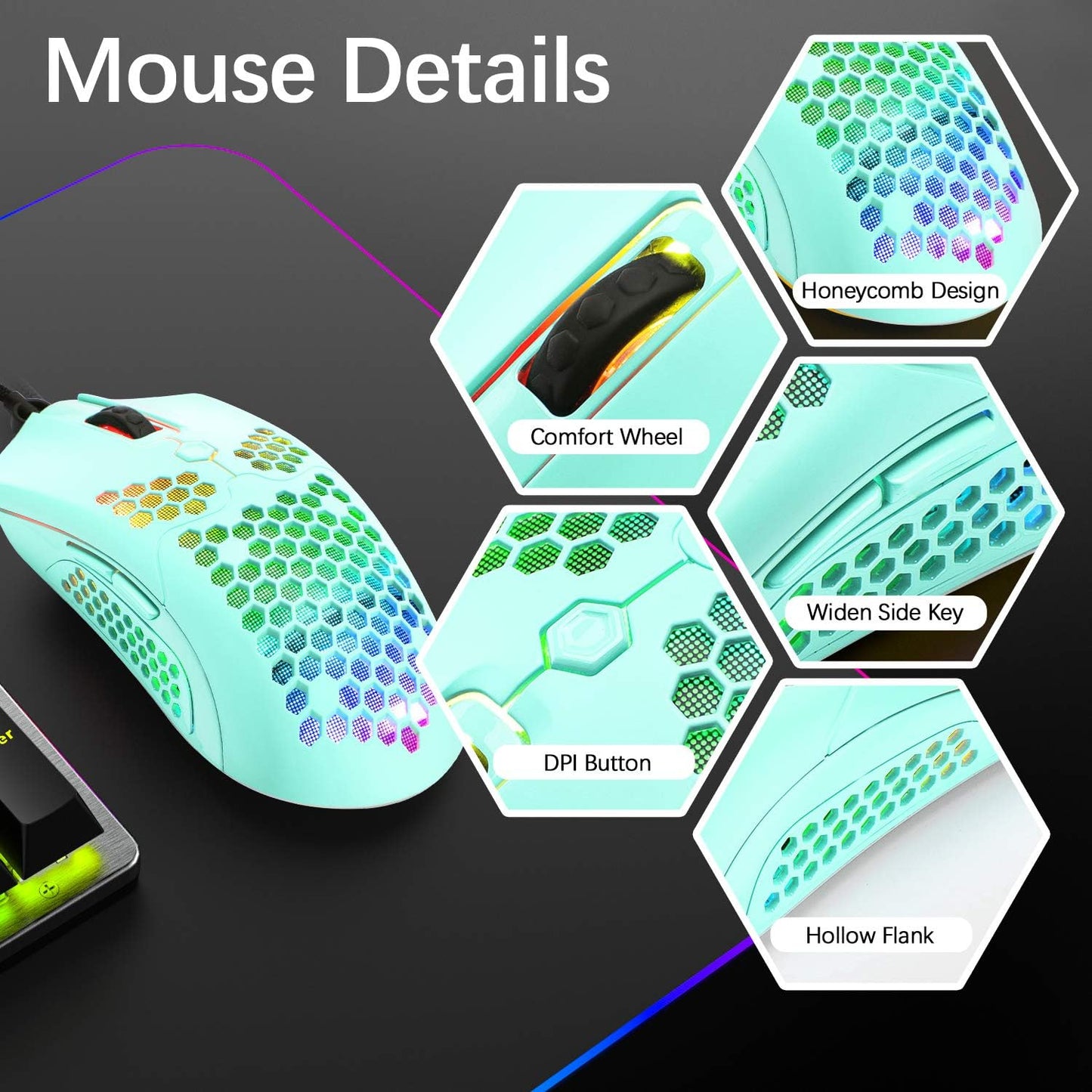 ZIYOU LANG Wired Gaming Keyboard and Mouse Combo,Blue LED Backlit Mechanical Keyboard,12K DPI RGB Ultralight Gaming Mouse,Gaming Mouse Pad for PC Gamer(Macaron Green)