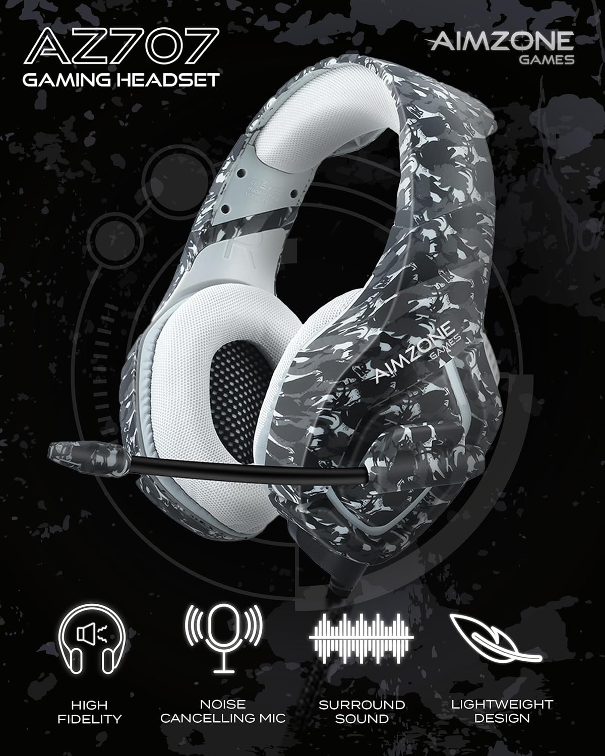 Aimzone Gaming Headphones with Microphone, Over Ear Gaming Headset with Passive Noise Canceling Mic and Earmuffs, Gamer Headphones for Xbox, Switch, PS4/PS5, & PC, Camouflage