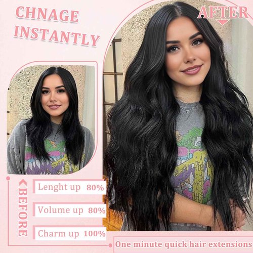 Clip in Hair Extensions Real Human Hair Clip in Extensions for Women Seamless Invisible Natural Black Straight Remy 100% Human Clips ins Extension 8pcs Double Weft 24 inch 4.2oz/120g