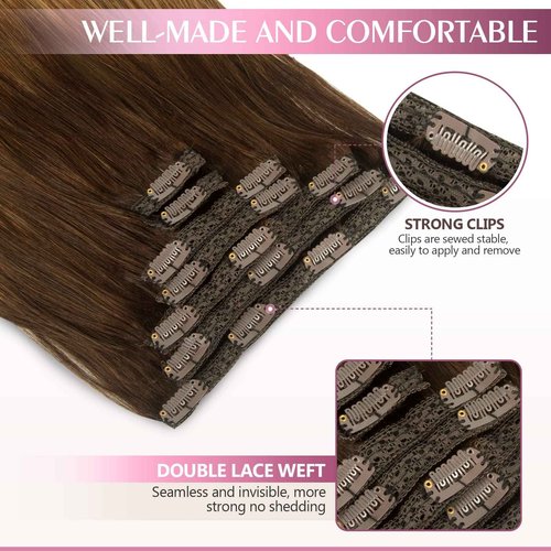 Fimislosion Real Hair Extensions Clip in Human Hair, Seamless Clip in Hair Extensions Real Human Hair, 18 Inch Clip ins extensions for women, Dark Brown to Chestnut Brown and Honey Blonde 120G 7Pcs