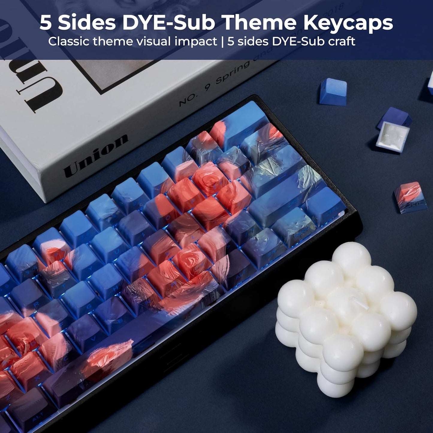 XVX PBT Keycaps - Shine Through Keycaps, Side Printed Custom Keycaps 75 Percent, Rose Garden Key Cap Set Dye Sub & Double Shot, 130 Keys Cherry Profile Keyboard Keycap for Mechanical Keyboard