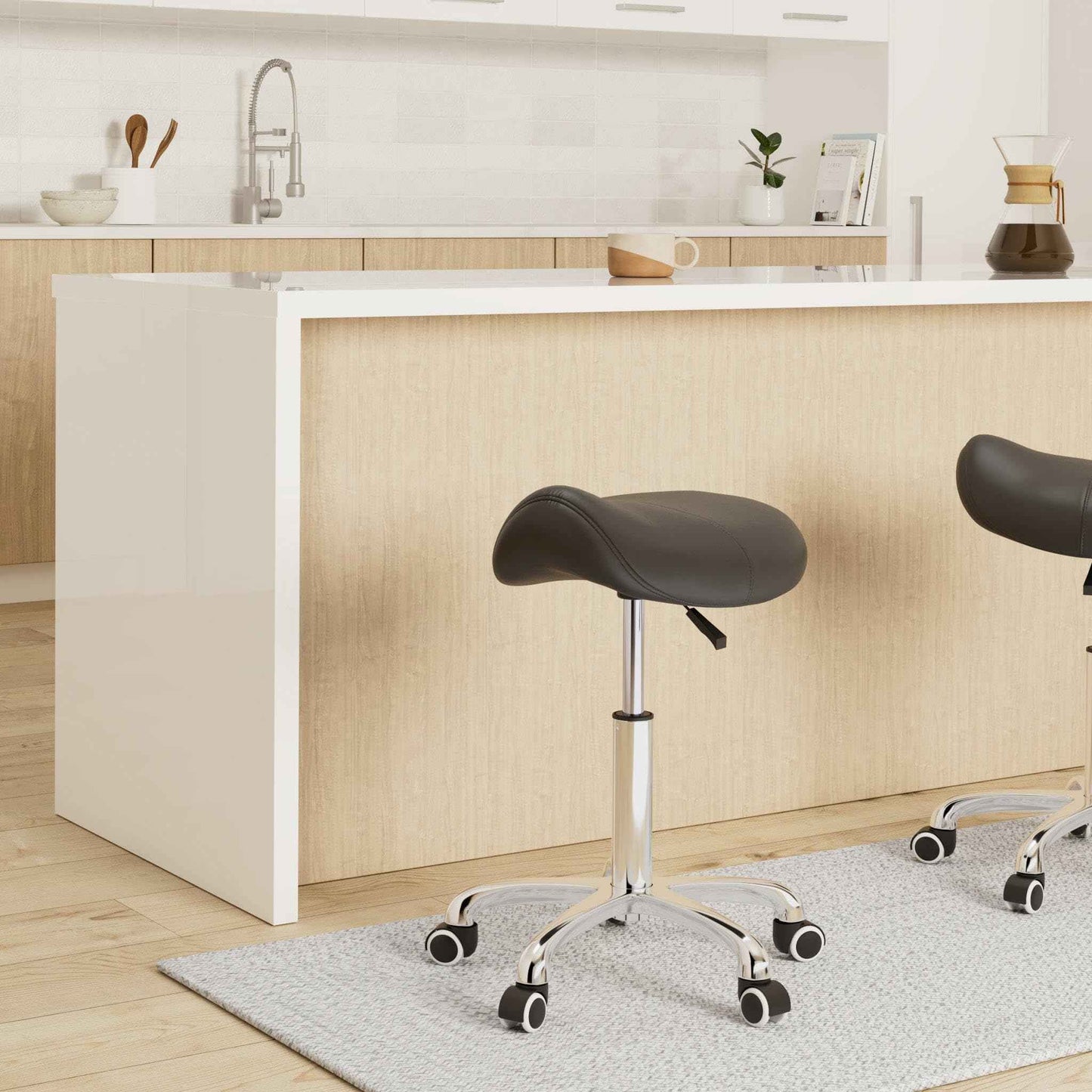 Grace&Grace Professional Saddle Stool with Wheels, Hydraulic Ergonomic Saddle Chair with Heavy Duty Metal Base for Clinic Dentist Spa Massage Salons Studio (Black)