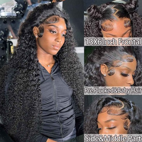 Midulla 13X6 HD Lace Front Wigs Deep Wave Frontal Wigs Pre Plucked 180% Density Deep Curly Wig Transparent Glueless 24 Inch Deep Wave Wig With Baby Hair