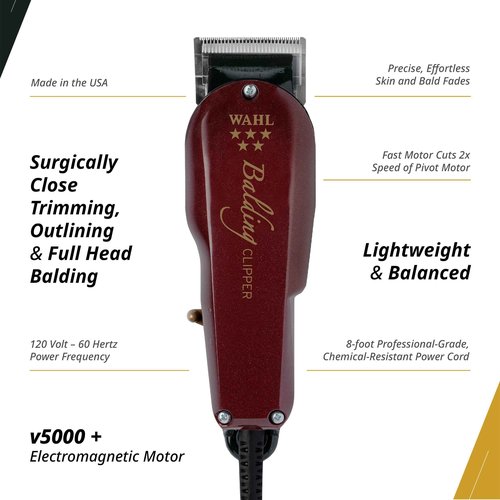 Wahl Professional 5 Star Balding Clipper, Corded V5000 Electromagnetic Motor, for Ultra-Close Trimming
