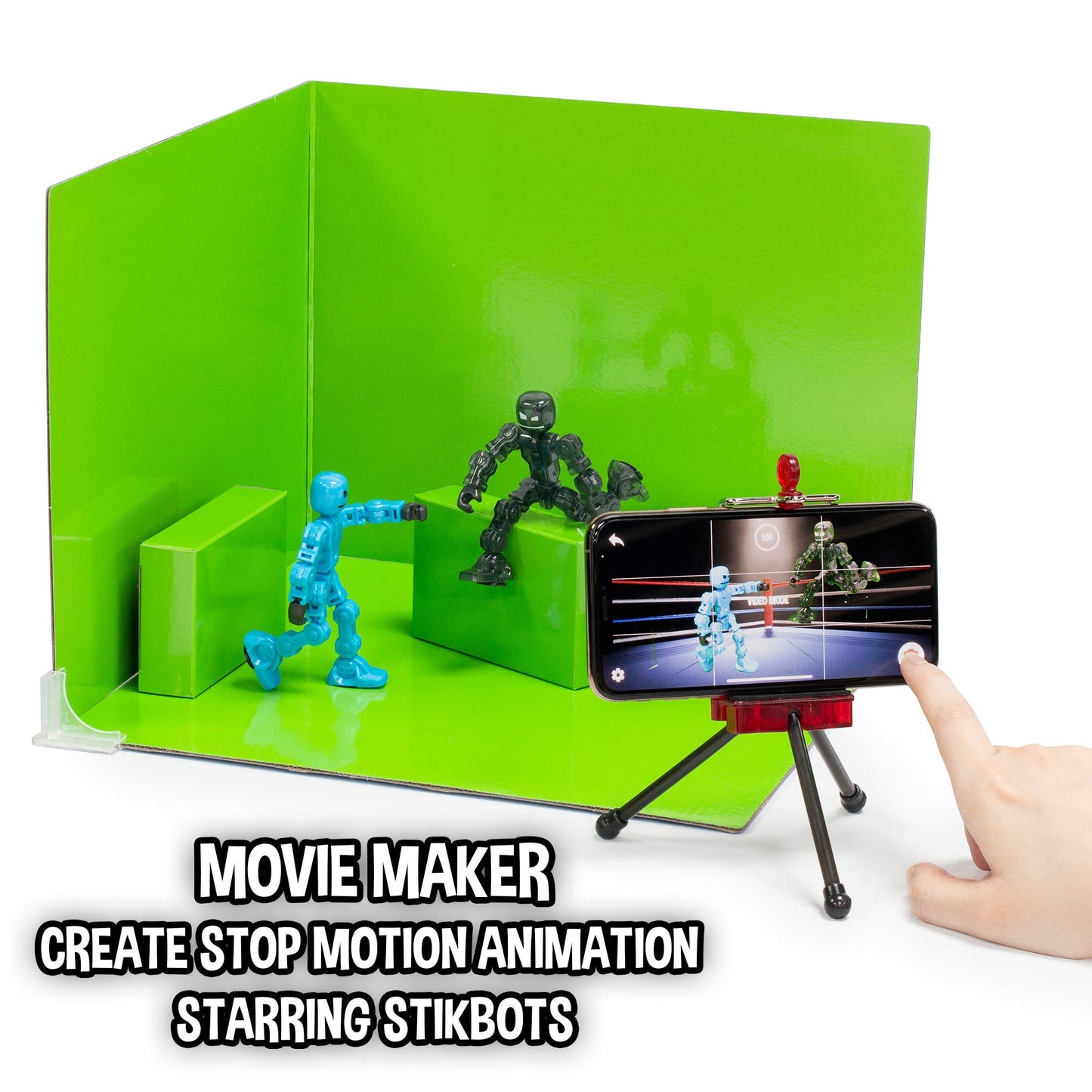 Zing Klikbot Zanimation Studio - Includes 2 Klikbots, Phone Stand/Holder and 2 Sided Backdrop Screen, for Ages 6 and Up