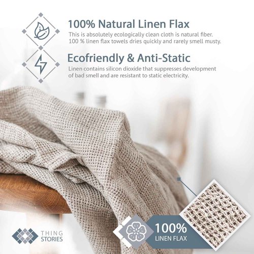 100% Natural Linen Bath Towel - Lightweight Quick-Dry Absorbent Exfoliating Linen Towel - Open Weave Hair Drying Towel