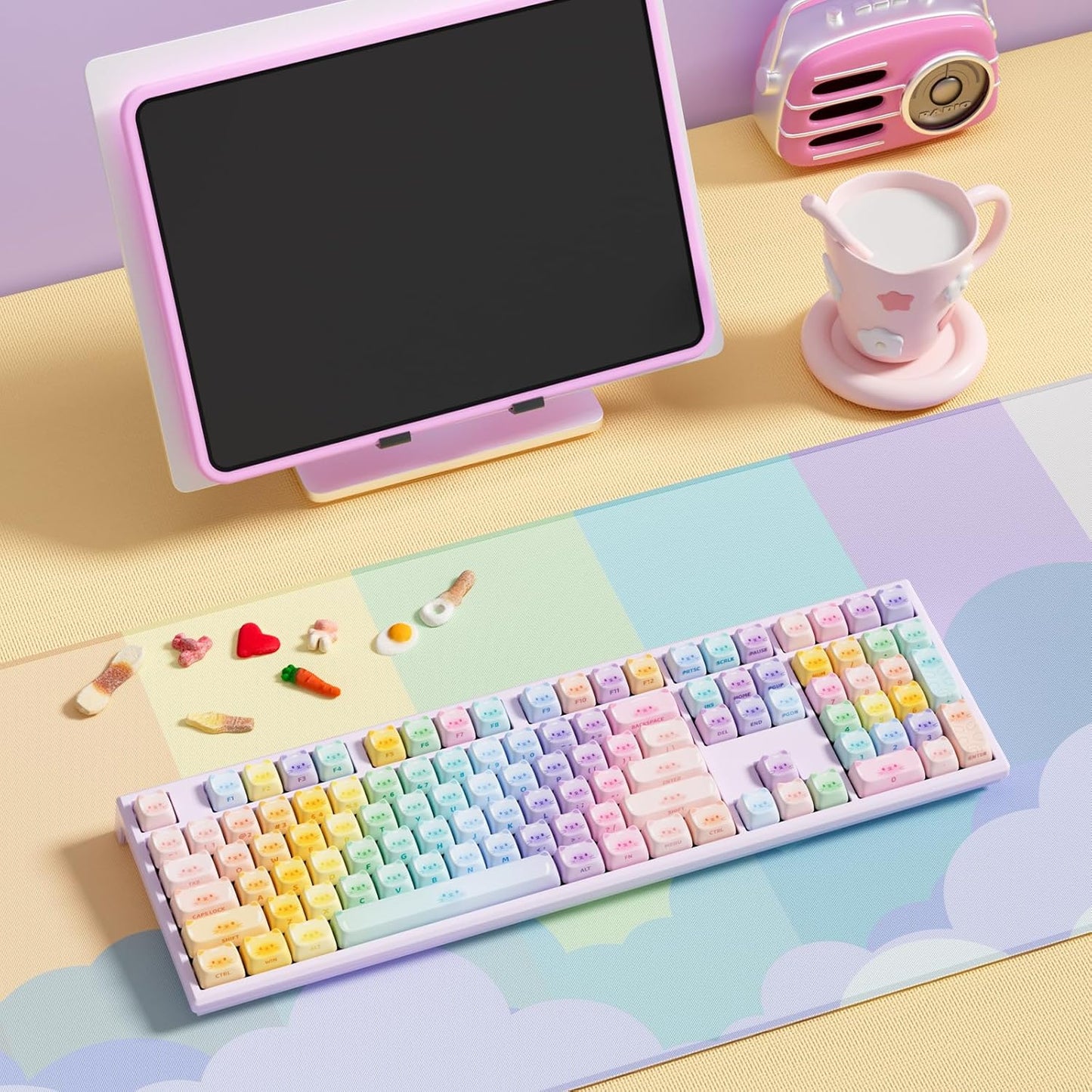 AKKO MG108B Colorful Cats Mechanical Keyboard Hot-Swappable Multi-Mode Gaming Keyboard with PBT Dye-Sub Mao Profile Keycaps Pre Lubed Piano Switch