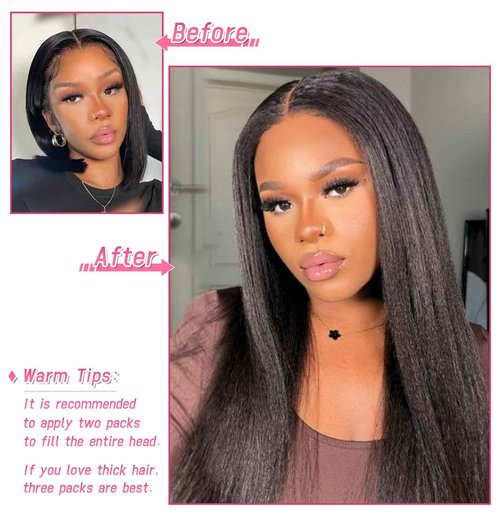 Essent Seamless Light Yaki Straight Clip in Hair Extensions Seamless Real Human Hair, 16 Inch 1Pack 130g 7Pcs Human Hair Extensions for Women Natural Black