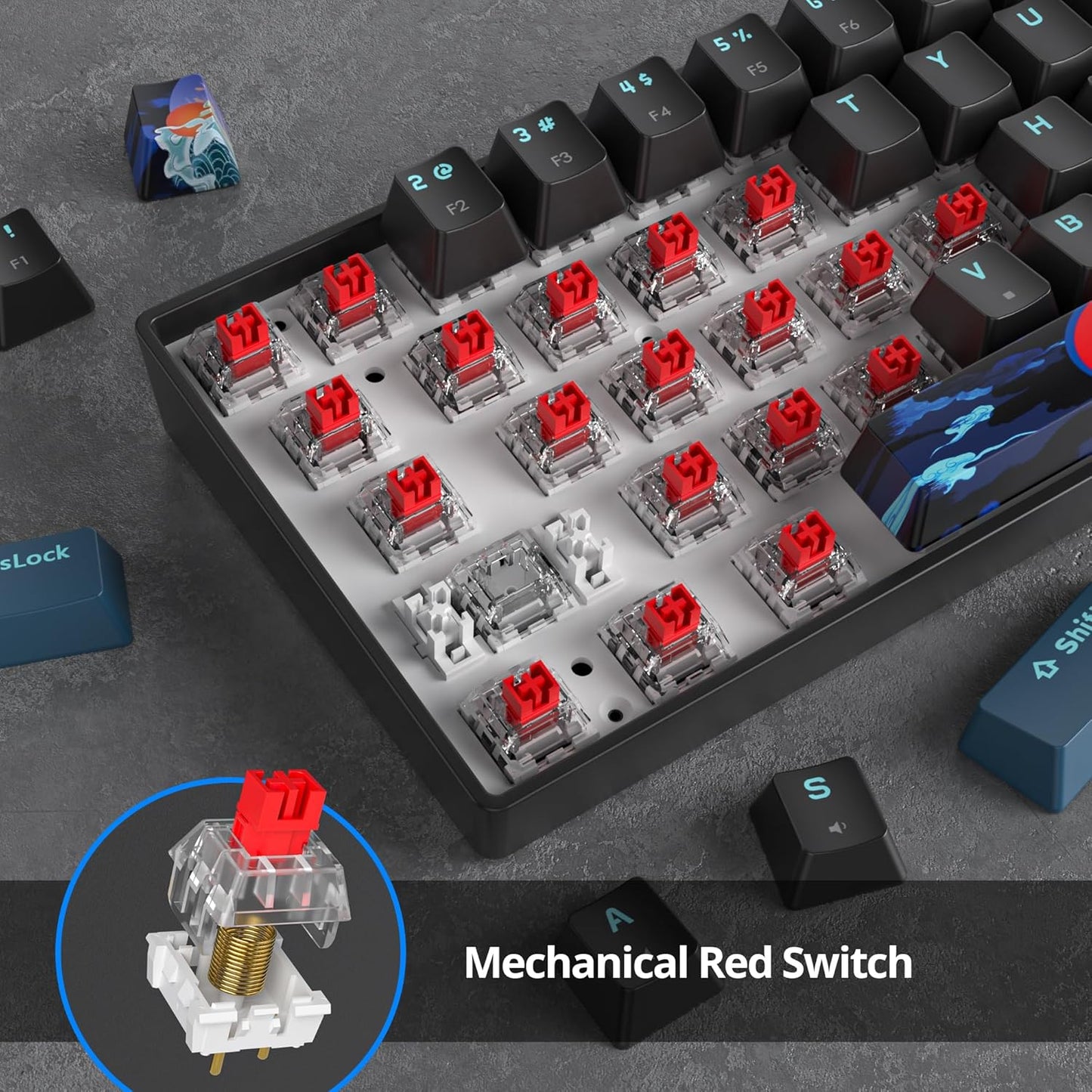 60 Percent Gaming Keyboard Mechanical with Linear Red Switch, 65% Wired Ultra-Compact Mini Keyboard Rainbow with PBT Keycaps for Ps4/Ps5/Xbox(68 MonsterB)