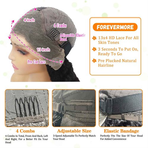 Forevermore Glueless Wigs Human Hair Pre Plucked Pre Cut Wear And Go 26inch Curly Human Hair Wig 13x4 Lace Front Wigs Human Hair 180% Density Ready To Wear Glueless Natural Color Clearance