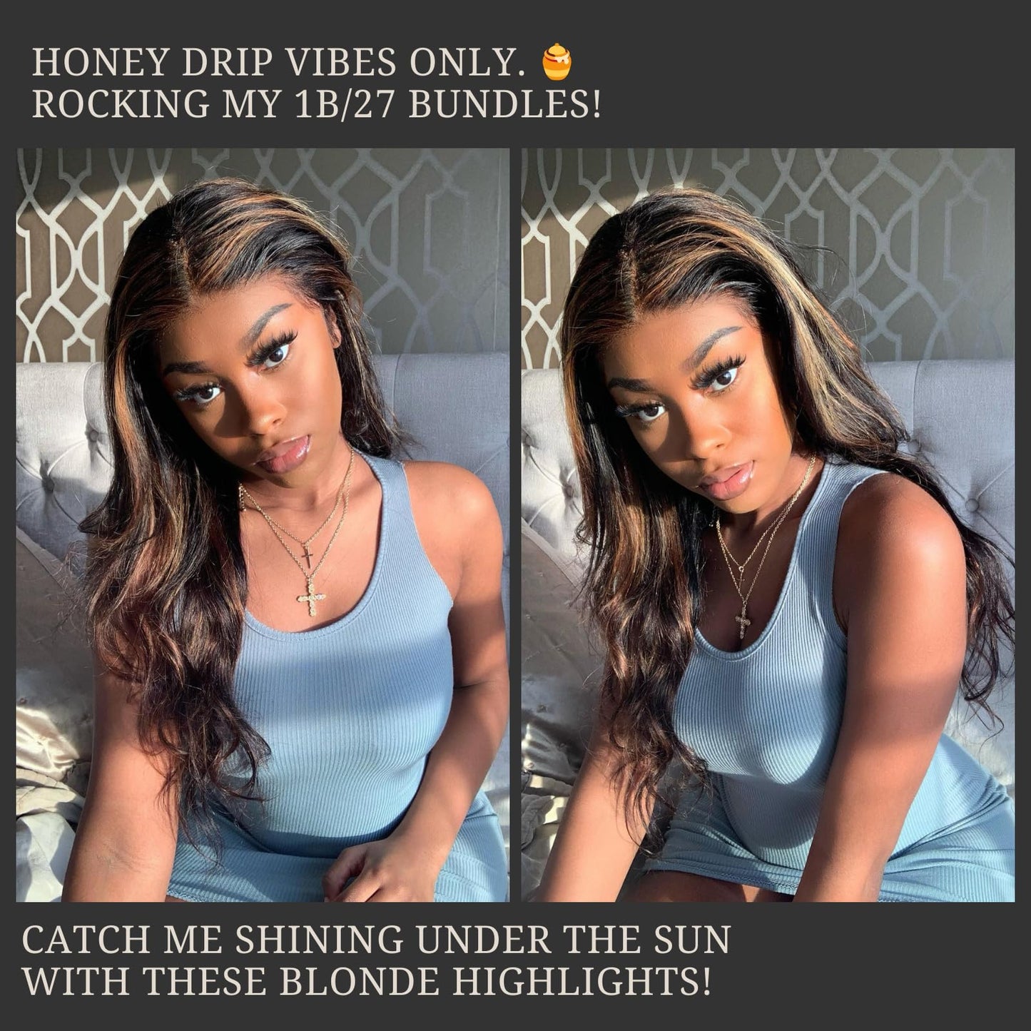 Honey Blonde Bundles Human Hair Highlighted Black and Blonde Bundles Body Wave Balayage Colored 12A 100% Brazilian Virgin Remy Human Hair 1b/27 Ombre Loose Wavy Sew In Weave 10 12 14 Inch