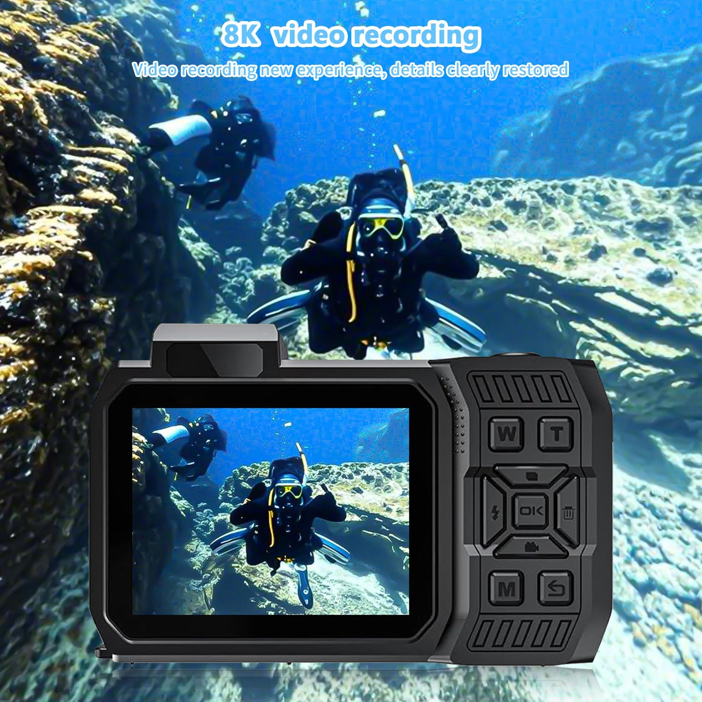 8K Waterproof Digital Camera Snorkeling: 70MP 33FT Compact Rugged Underwater Camera - HD Dual-Screen with 18X Zoom Selfie 64GB Card & 2500 mAh Battery for Outdoor Scuba Diving Fishing Swimming Orange