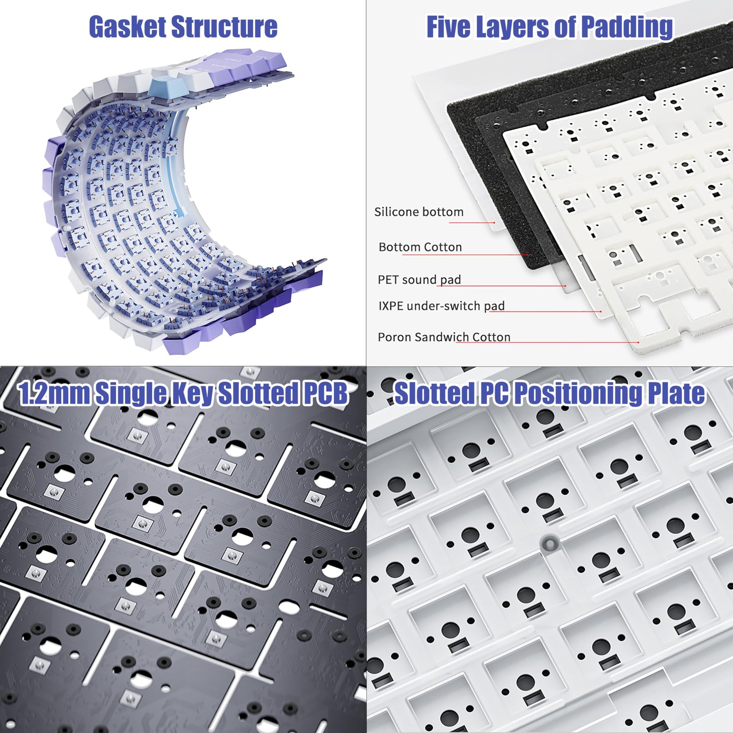 AJAZZ AK820 75% Wired RGB Gasket Mechanical Keyboard with Volume Knob, Compact 82 Keys Hot-Swap Keyboard, OME Profile PBT Keycap, Detachable Type-C Cable (Purple&Blue)