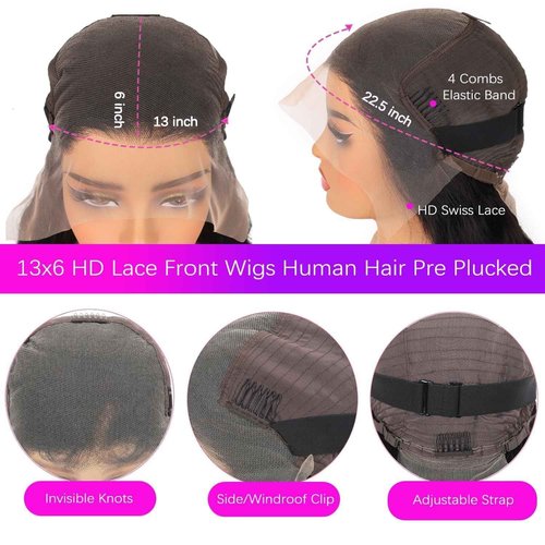 UDJLH 13x6 Deep Wave Lace Front Wigs Human Hair Curly Human Hair Wig for Women HD Deep Curly Lace Frontal Wigs Glueless Human Hair Pre Plucked with Baby Hair Natural Color (22 Inch-12A)