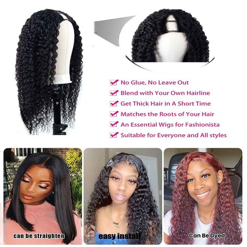 Ainmeys Curly V Part Wigs Kinky curly V Shape Wigs for Black Women No Leave Out Upgrade U Part Wigs Glueless Full Head Clip In Half Wigs(22IN 180% Density)