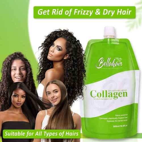 Bellahair Hydrating Collagen Hair Mask for Dry Damaged Hair and Growth - Hydrolyzed Keratin, Protein, SheaButter, Argon Oil & Botanical Extracts - Deep Repairs, Smooths & Strengthens All Hair-17Oz