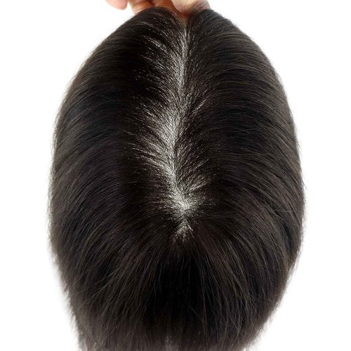 Lavishairs 0.03mm Thin Skin Human Hair Men Toupee Brown Full PU Base Hairpiece For Men Wig Natural Wave Styles Human Hair Mens Wigs Replacement Systems 8x10 Size (Black, 0.04-0.06, Straight)
