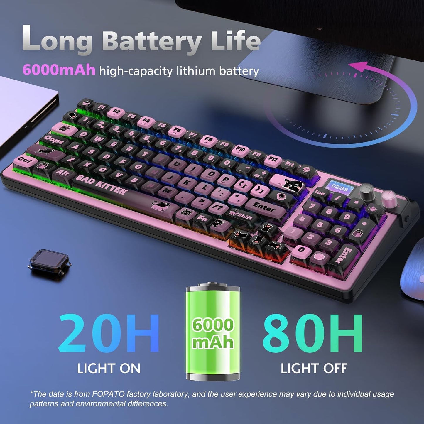 98% Mechanical Gaming Keyboard,96 Keys Full Key Rollover Wireless Keyboard Hot Swappable Gasket Structure,Bluetooth,2.4GHz,USB-A to C 3-Mode,with Screen,RGB,PBT Keycaps,for PC Laptop (Black)