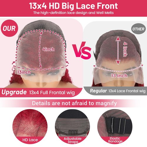 99j Burgundy Lace Front Wigs Human Hair 13x4 Bob Wig Human Hair Pre Plucked 200 Density HD Transparent Body Wave Lace Front Wigs Human Hair Red Colored Short Bob Wig for Women with Baby Hair 16inch