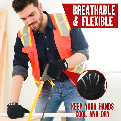 HANDLANDY Mens Work Gloves for Outside, Flexible Utility Working Gloves Touchscreen for construction Outside Yard Gardening (Black- padded, Small (Pack of 1))