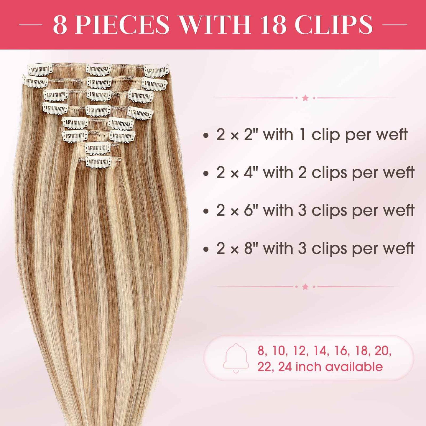 MY-LADY Clip In Hair Extensions Real Human Hair 16 Inch 8pcs Remy Real Hair Extension Clip ins #12/613 Light Brown with Bleach Blonde 90g Silky Straight