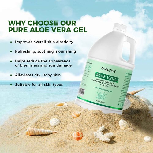 OUKEYA 1 Gallon, Aloe Vera Gel – Soothing, Hydrating, and Nourishing for Face & Body | 98% Natural Aloe Vera, Pure & Organic for After Sunburn Relief, Skincare & Hair Hydration, Calming Moisturizing
