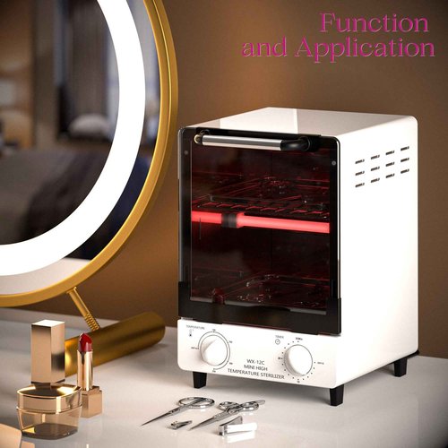 Sterilizer for Nail Tools, 12L Multifunctional High Temperature Cleaning Dry Box Stainless Steel with Temp Control, Timer, 2 Stainless Trays, Tweezer Sterilizer, Nail Salon Equipment, 110V 1000W