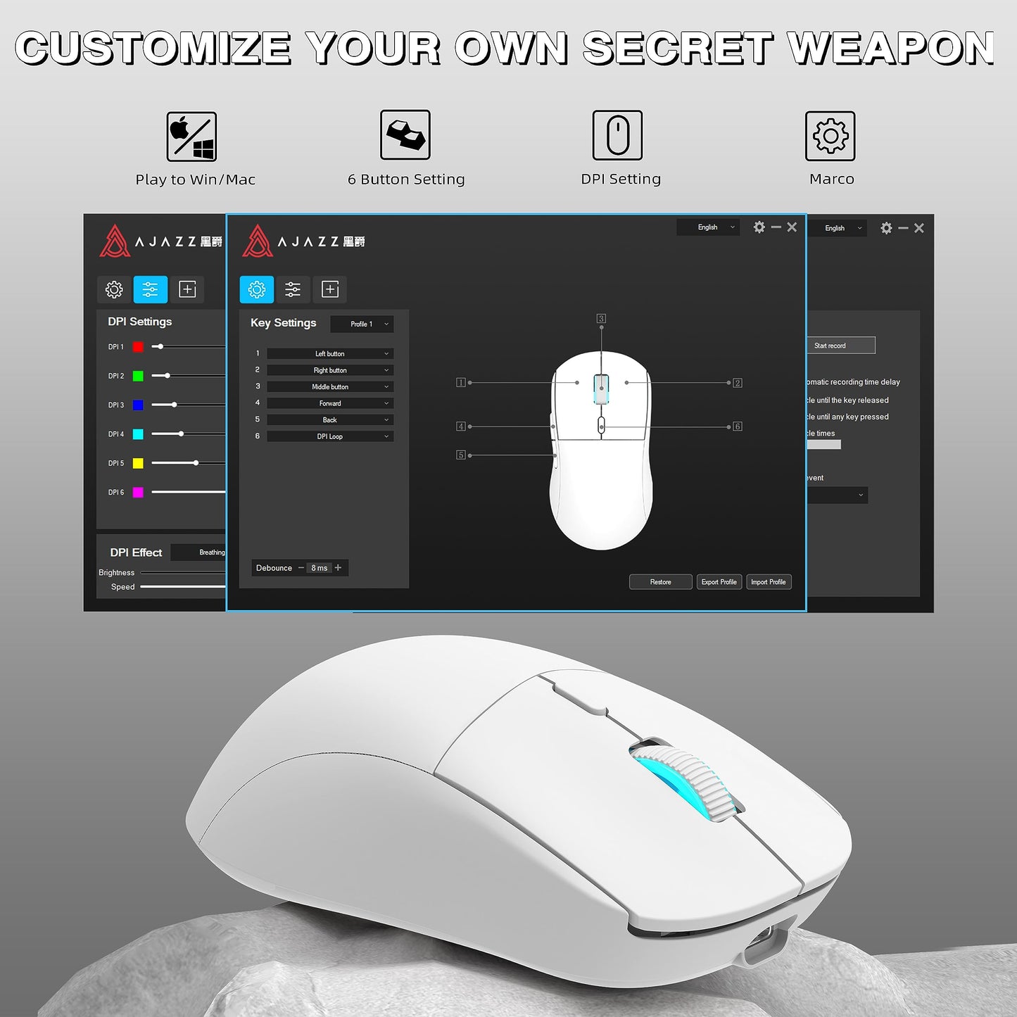 AJAZZ AJ199 Wireless Gaming Mouse,59G Ultra Lightwieght-Huanuo Micro Switch-26K PAW3395 Sensor-40Hrs Battery Life-2.4G/USB-C Mouse Gaming -Wireless Computer Mouse 6 Programmable Buttons,100% PTFE Feet