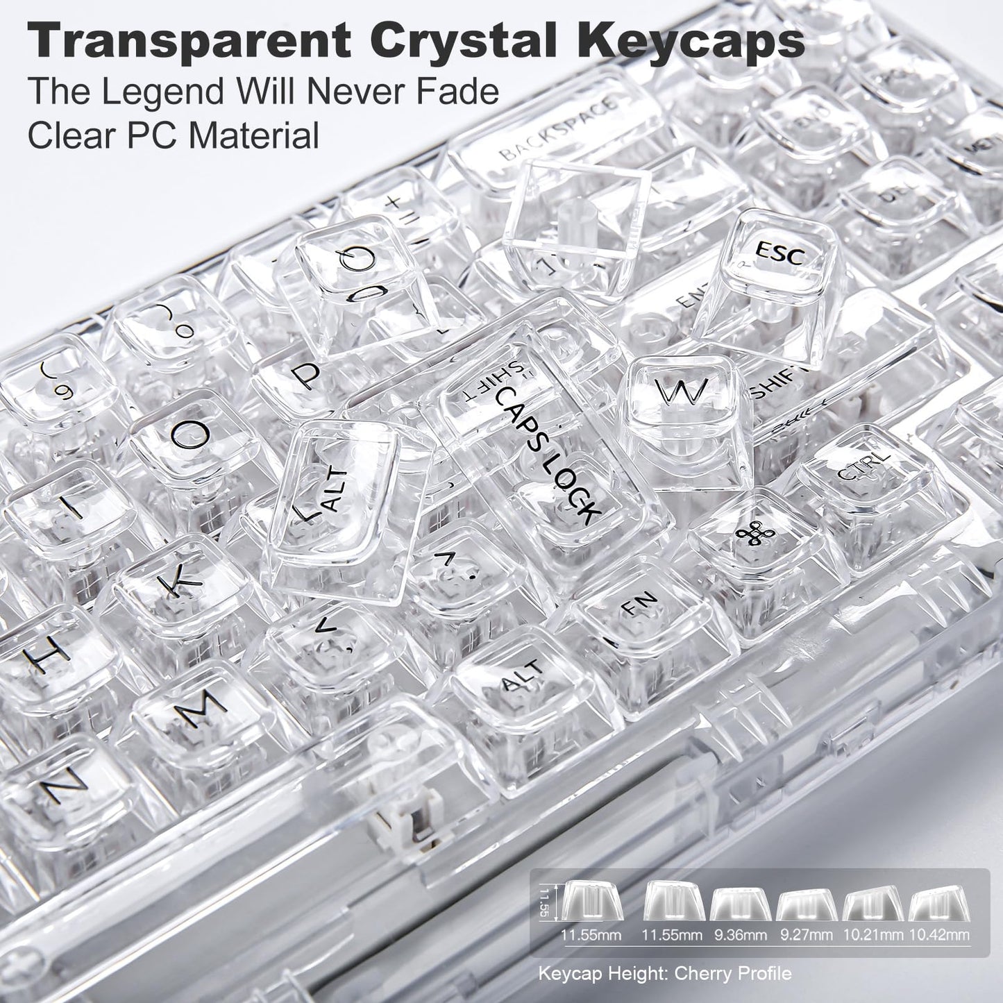YUNZII X71 Wireless Hot Swappable Transparent Mechanical Keyboard with Clear Keycaps, 68% Layout, BT5.0/2.4G/USB-C Gasket Mount Wireless RGB Backlit for Windows/Mac(Crystal Ice Switch,White)