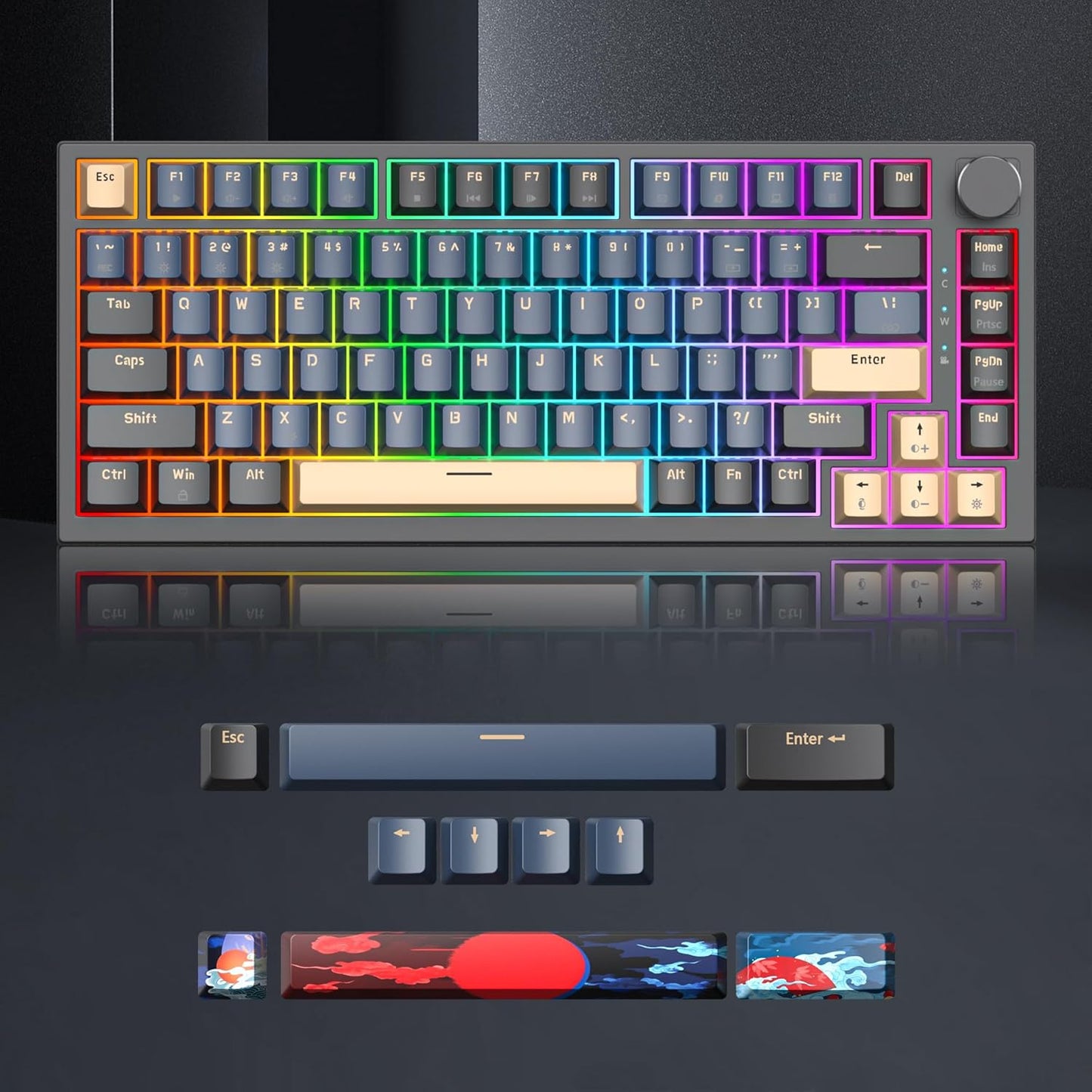 75 Percent Keyboard Gasket-Mounted with Sound Absorbing Pads, 82-Key Compact Wired RGB Mechanical Gaming Keyboard Hot-Swap Socket for Win, White Earth