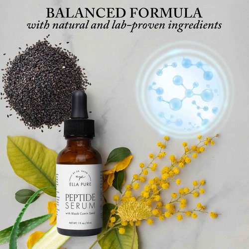 ELLA PURE Anti-Aging Serum for Face – Triple Peptide + Hyaluronic Acid Facial Serum for Women – Wrinkle & Skin Brightening, Anti-Wrinkle, Skin Tightening, Night Face Serum