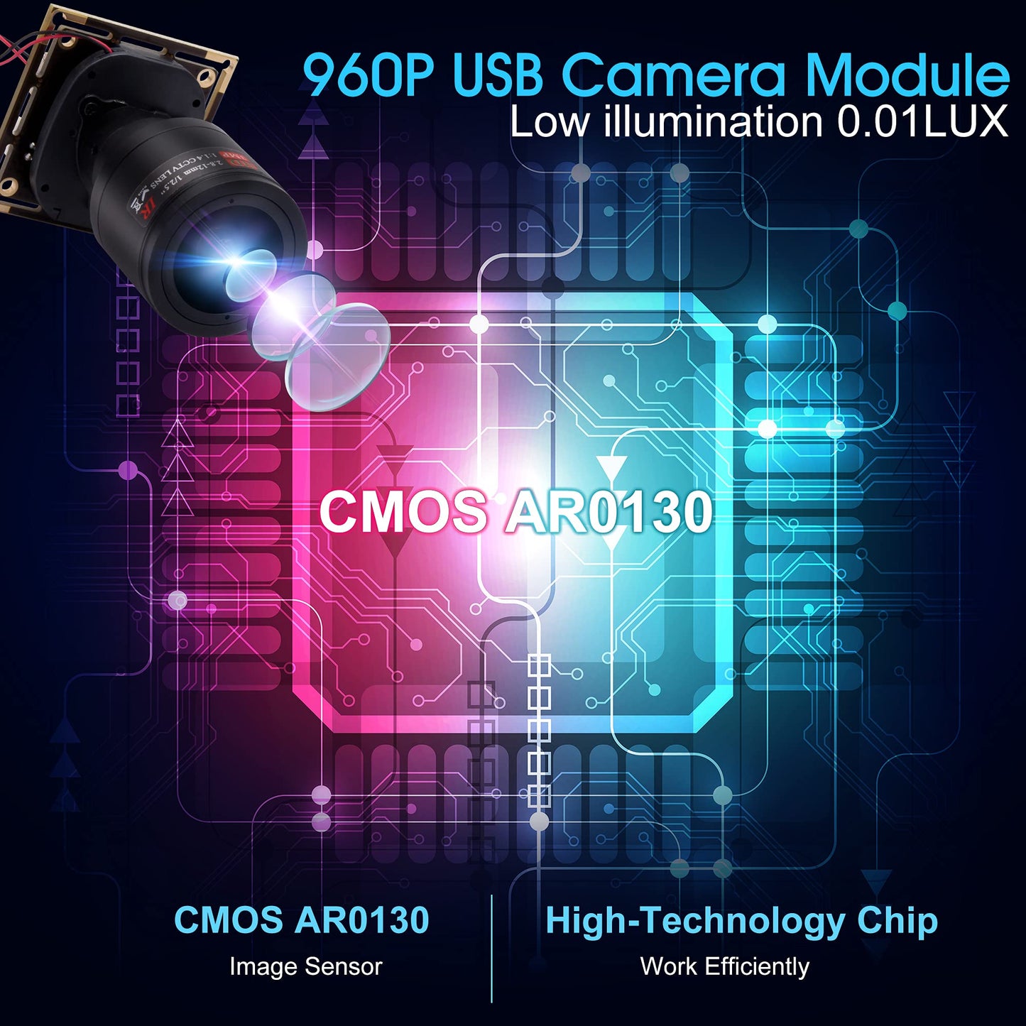 960P Low Light USB Camera Module Manual Zoom 2.8-12mm Lens for Computer Mini UVC USB2.0 Webcam Board 1.3megapixel 0.01Lux Low Illumination USB with Camera AR0130 PC Lightburn Camera for Laptop