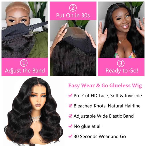 Puhasty 7x5 HD Lace Closure Glueless Wigs Human Hair Wear and GO Pre Plucked Pre Cut 200% Density Glueless Wig 22Inch Body Wave Lace Front Wigs with Baby Hair for Black Women Natural Hairline