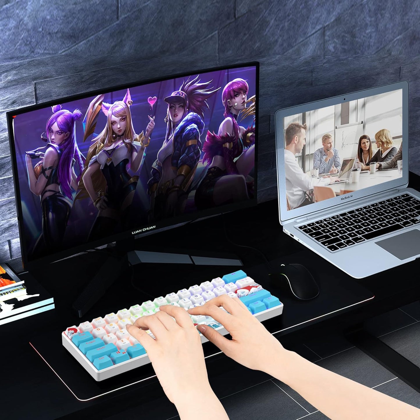 60 Percent Gaming Keyboard Portable 61 Keys Mechanical Keyboard Compact Wired Keyboard RGB Backlit for PC Laptop Gamer(61 Blue/Blue Switch)