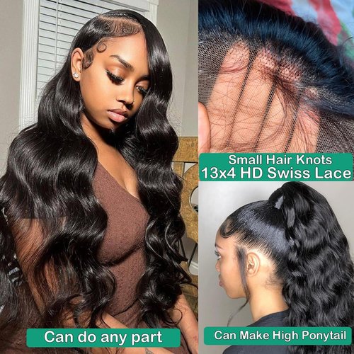 IUPin 13x4 Body Wave Lace Front Wigs Human Hair Pre Plucked Glueless HD Transparent Lace Frontal Wigs for Black Women 180 Density Brazilian Human Hair Wig with Baby Hair 20 Inch Bleached Knots