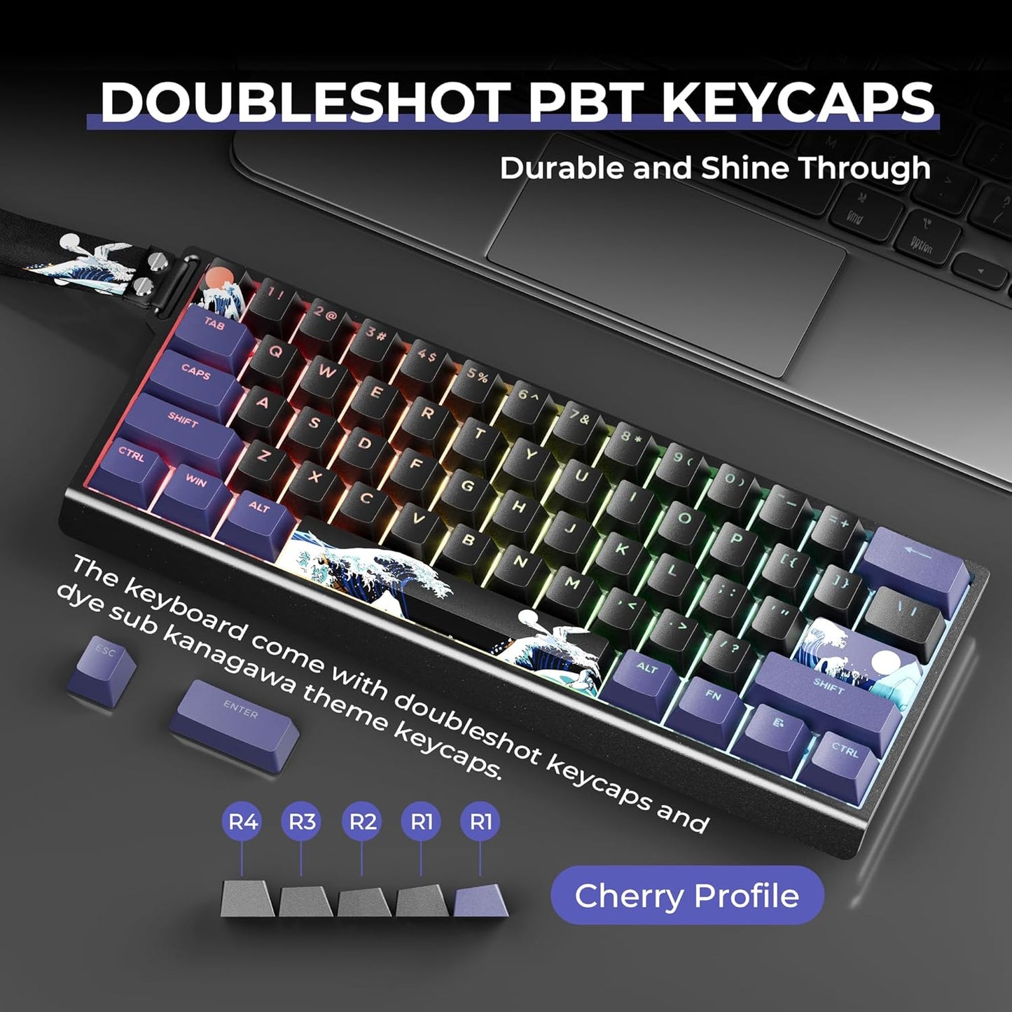 XVX H61 60% Percent Keyboard with Strap and Crystal Jelly Keycaps