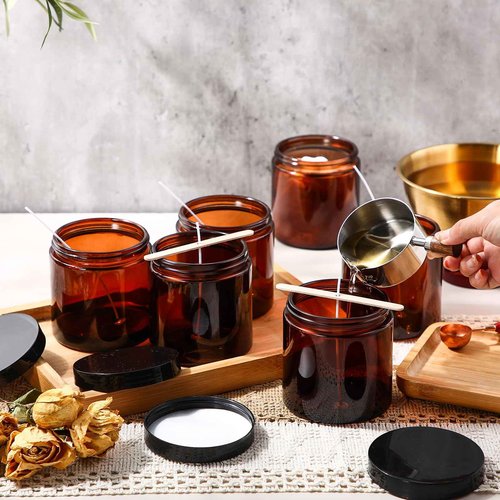 Norme 24 Pieces 16 oz Glass Jars with Lids Empty Storage Containers Leakproof Candle Jars Round Cosmetic Jars for Storing Lotions Powder Ointments Candle Making (Amber)