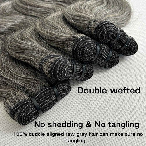 Grey Bundles Human Hair 10 12 14 Inch Salt and Pepper Body Wave Human Hair White Grey Wet and Wavy 3 Bundles Human Hair Extensions 100% Unprocessed 12A Brazilian Hair for Black Women