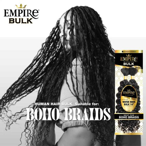Sensationnel Empire Bulk Braiding – Water Wave Human Hair Braids for Knotless Boho Box or Curly Loosewave Styles 1 pack (14 inch, 4 MEDBROWN)