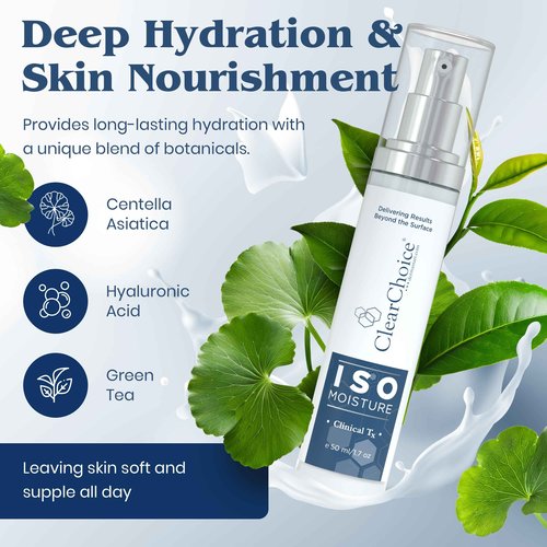 Clear Choice ISO Moisture β Hydrating Face Moisturizer with Green Tea, Centella Asiatica & Hyaluronic Acid, Anti-Aging, All-Day Hydration, Lightweight, Non-Greasy Formula for All Skin Types, 1.7 oz