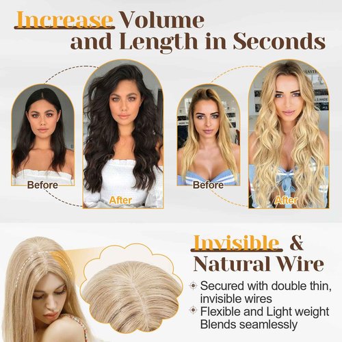 Benehair Human Hair Extensions Thick Ends Invisible Wire Real Human Hair with 2 Fish Lines Thicker Hairpieces 18inch 100g Dark Auburn Hair Extensions Straight Thicker Hairpieces for Women #33