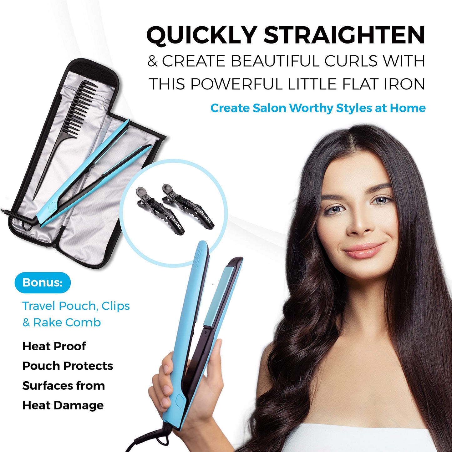 Professional Series Hair Straightener and Curler 2 in 1 by SKYPRO | 1 Inch Ceramic Tourmaline Ionic Flat Iron for Women with Anti-Frizz Negative Ions | Travel-Ready Dual Voltage Flat Iron